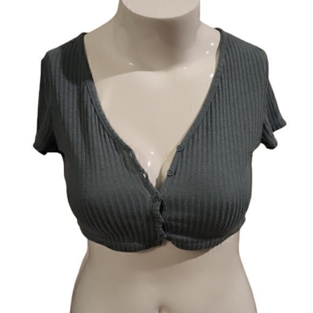 [Shein] Ribbed V-neck Crop Top - Size L